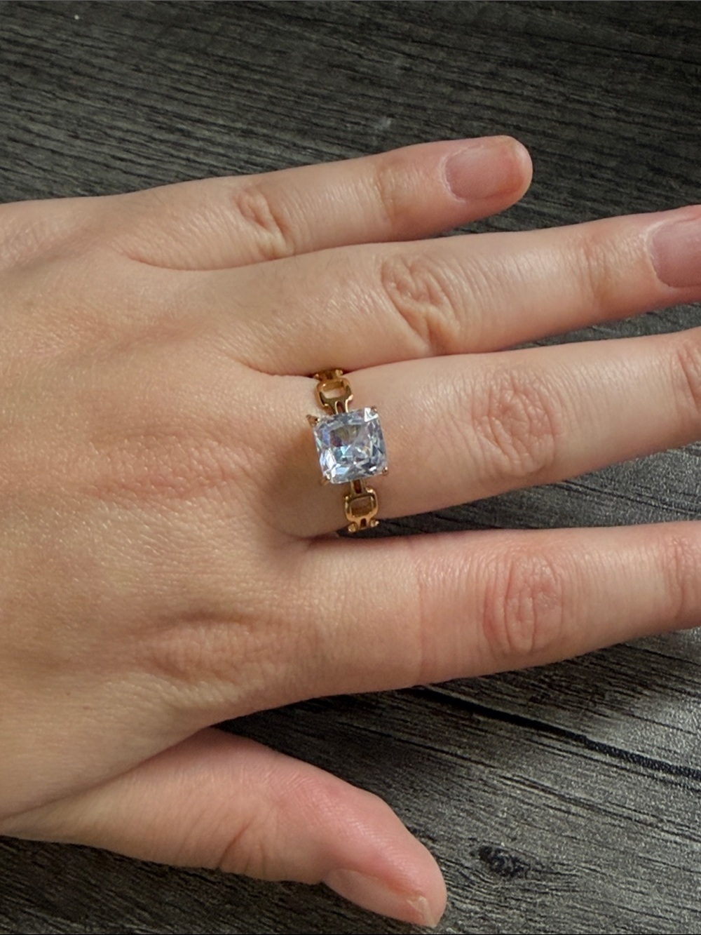 Gold plated stainless steel square stone ring